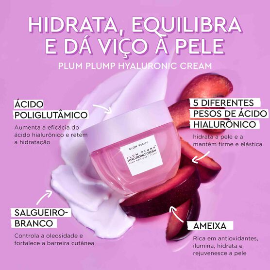 HIDRATANTE FACIAL COM HIALURONICO GLOW RECIPE PLUM PLUMP